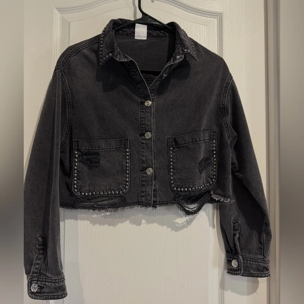 Zara Studded Black Denim Jacket
